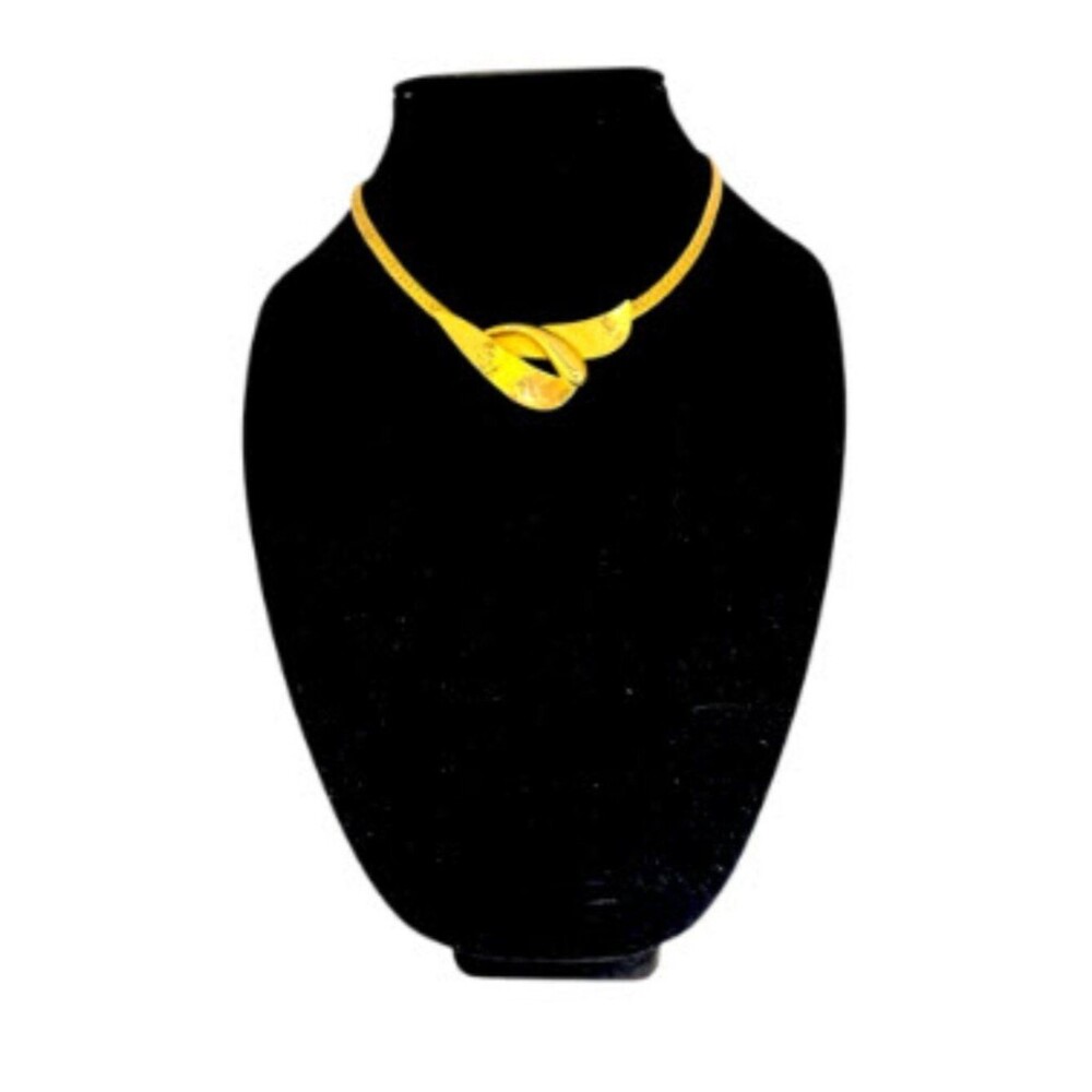 Gold Tone Knot Necklace Modernist Sculptural Collar Choker 16"